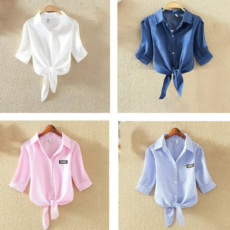 100% Cotton Womens Blouse Shirt White Summer Blouses Shirts Holiday Loose Short Sleeve Casual Tops and Blouses Women Blusas New